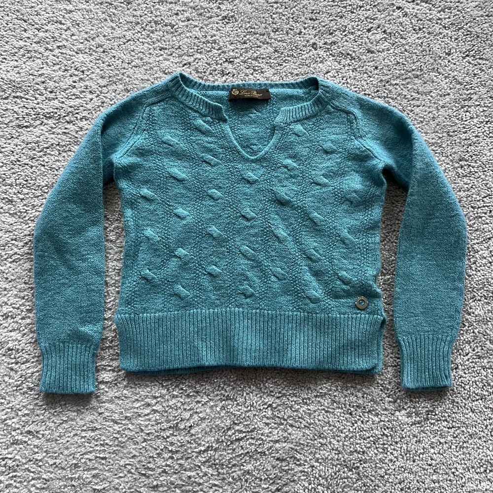 Loro Piana V-Neck Sweater Womens 38 Blue Cashmere Linen Silk‎ Knit *READ DESC*
